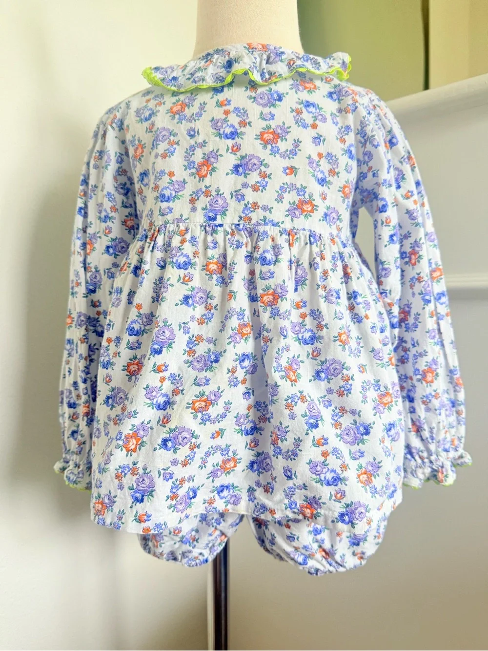 Peggy Green Floral Bloomer Set 3T Girls Blue Boutique Outfit Ruffle Collar South